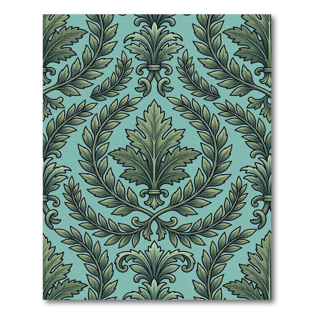 Green Laurel Fern Damask Rug
