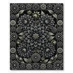 Monochromatic Botanical Dahlia Floral Black Rug