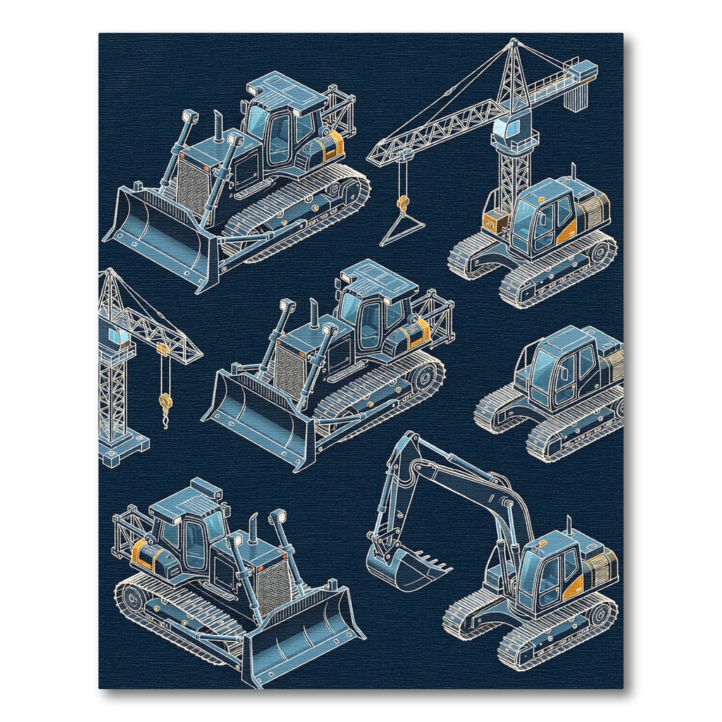 Isometric Heavy Machinery Construction Blue Rug