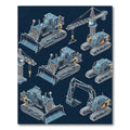 Isometric Heavy Machinery Construction Blue Rug