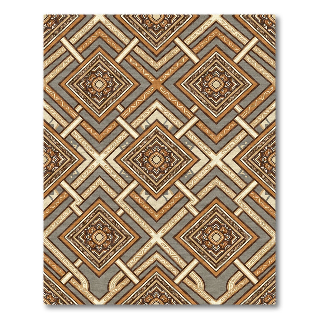 Terracotta Cream Geometric Diamond Medallion Rug