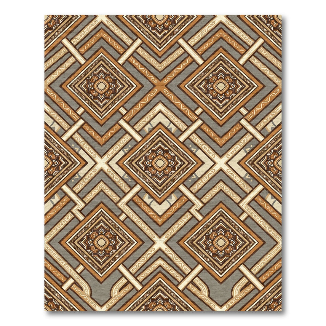 Terracotta Cream Geometric Diamond Medallion Rug
