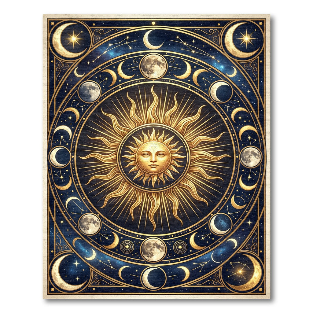 Celestial Golden Sun and Moon Tarot Rug