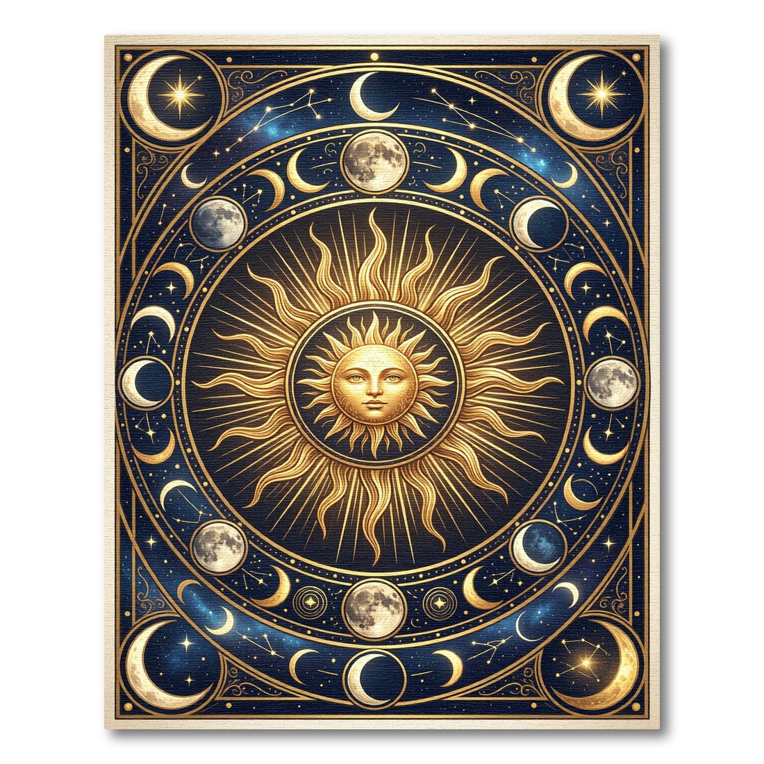 Celestial Golden Sun and Moon Tarot Rug