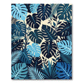 Tropical Leafy Blue And Beige Composition Rug