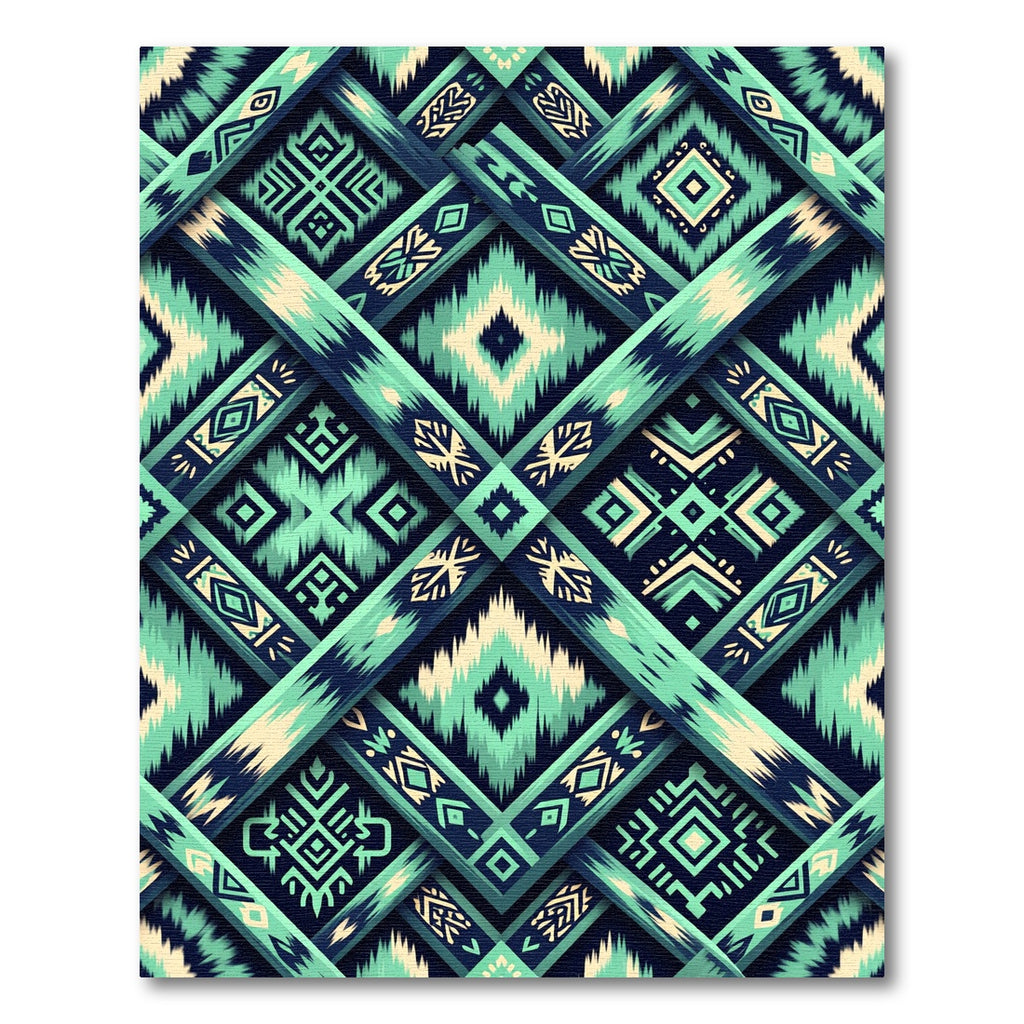 Teal Indigo Woven Geometric Brocade Foulard Rug