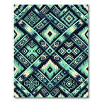 Teal Indigo Woven Geometric Brocade Foulard Rug