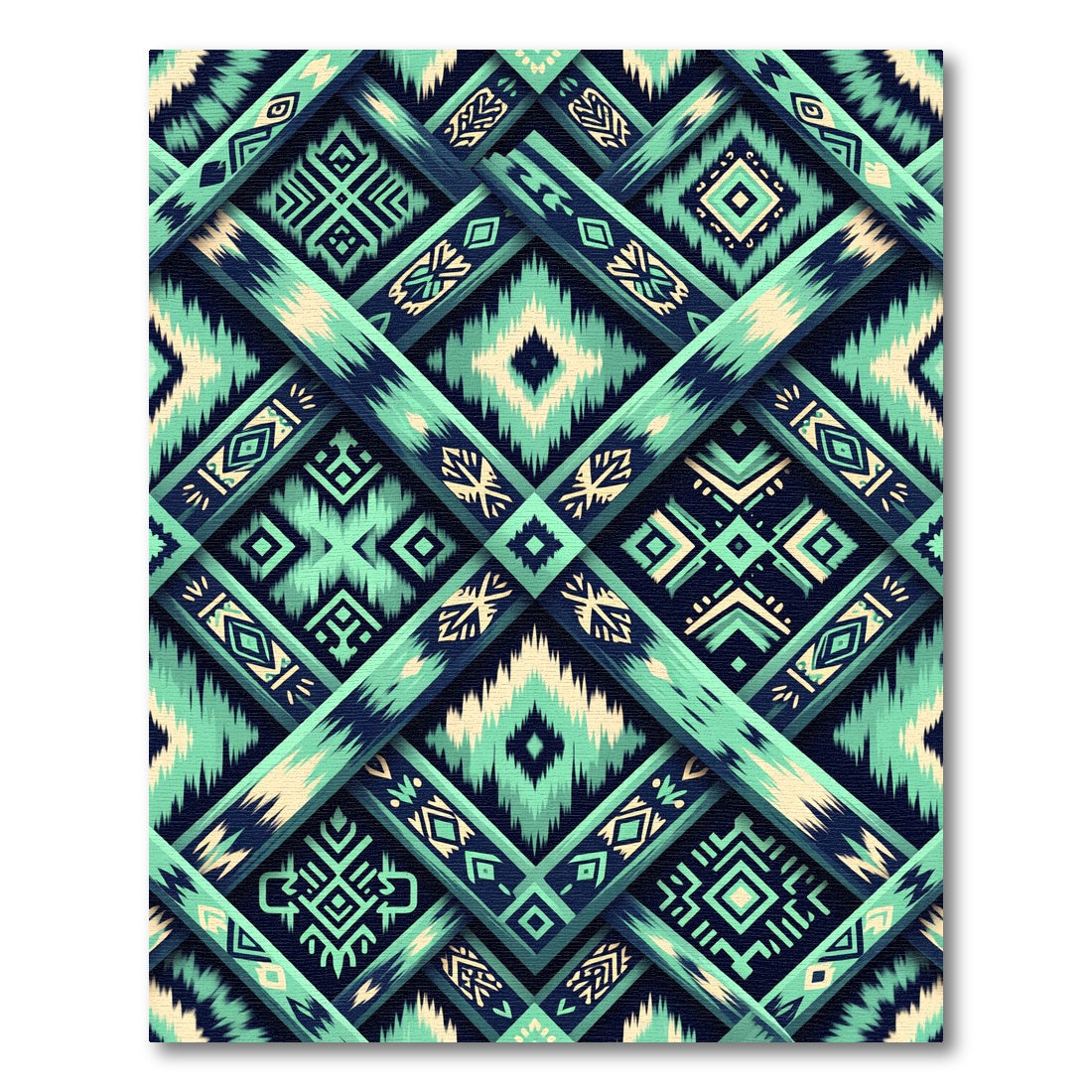 Teal Indigo Woven Geometric Brocade Foulard Rug