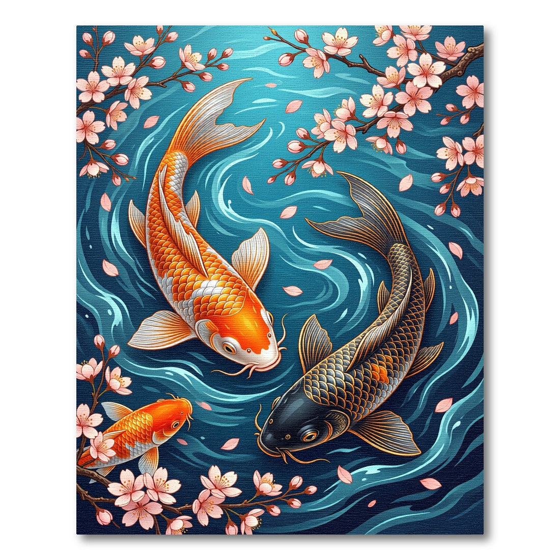 Koi Fish and Cherry Blossom Swirl Rug