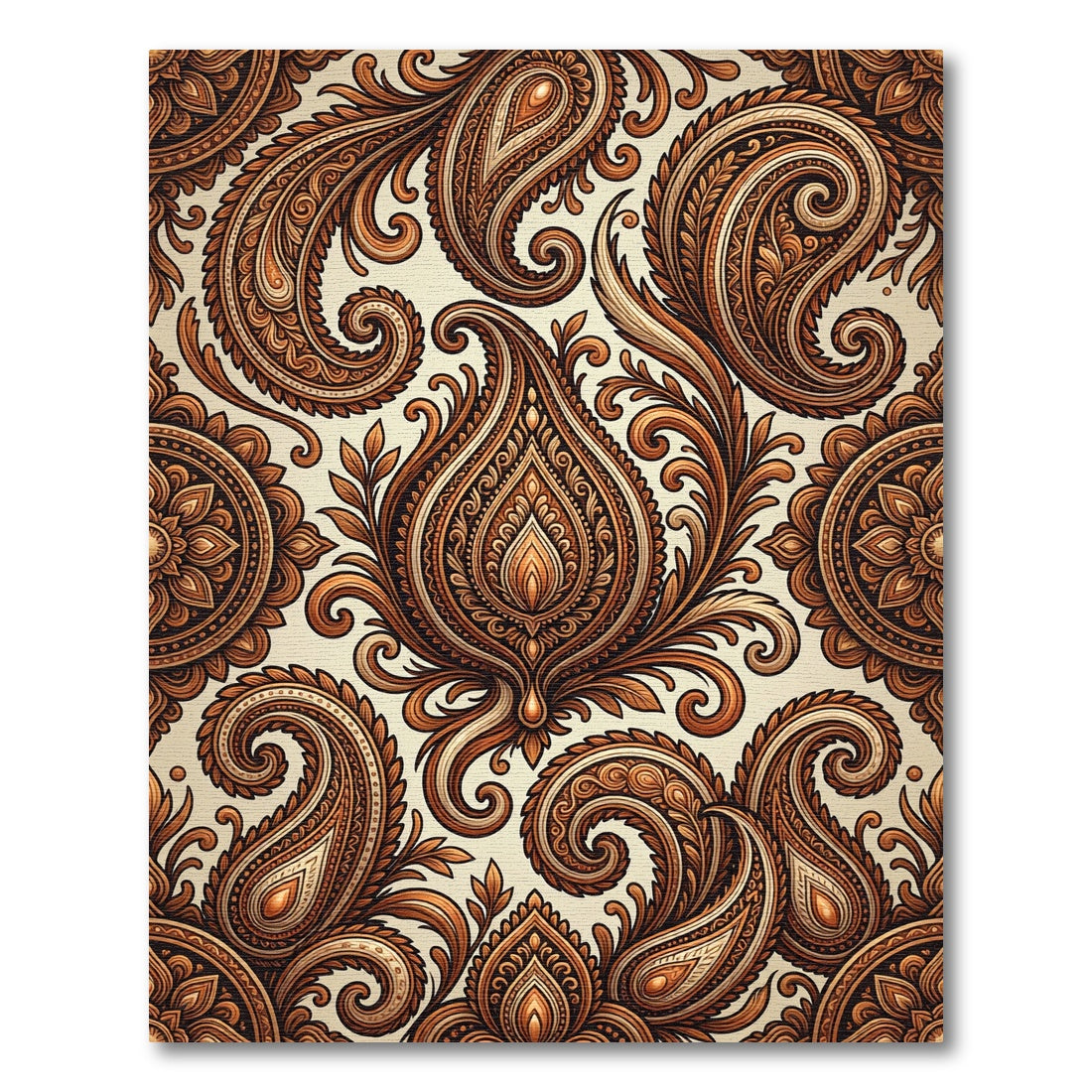 Golden Brown Paisley Floral Detail Rug