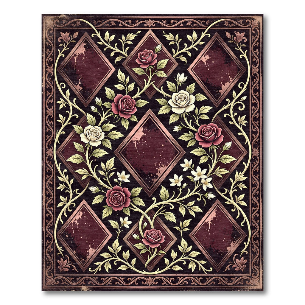 Elegant Crimson Rose Diamond Botanical Rug