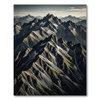Jagged Mountain Peaks Over Gray Landscape Rug