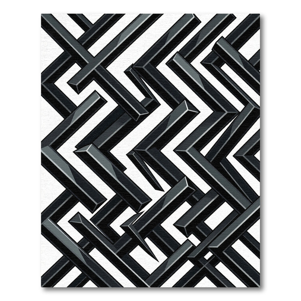 Monochrome Interlocking Rectangular Maze Rug