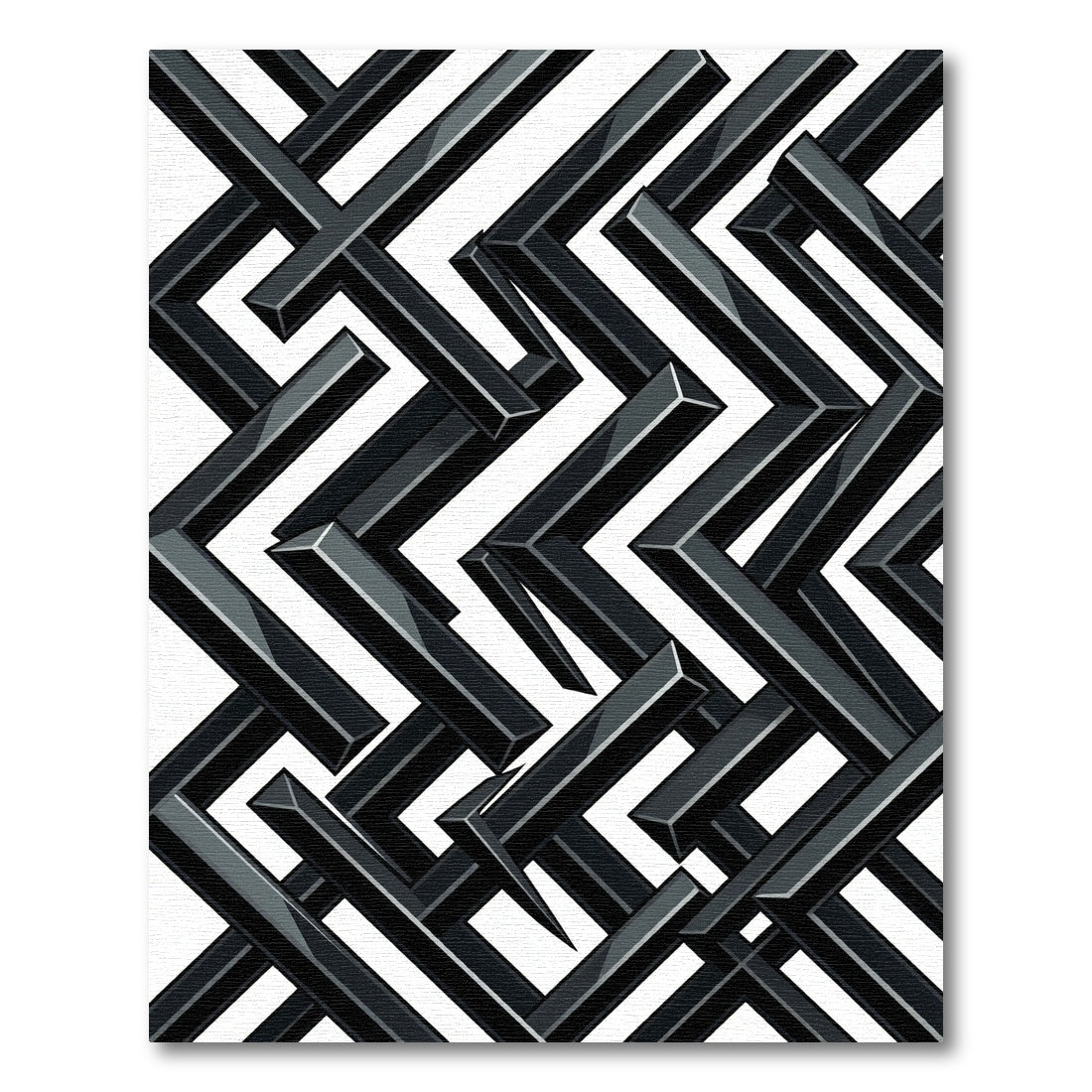 Monochrome Interlocking Rectangular Maze Rug