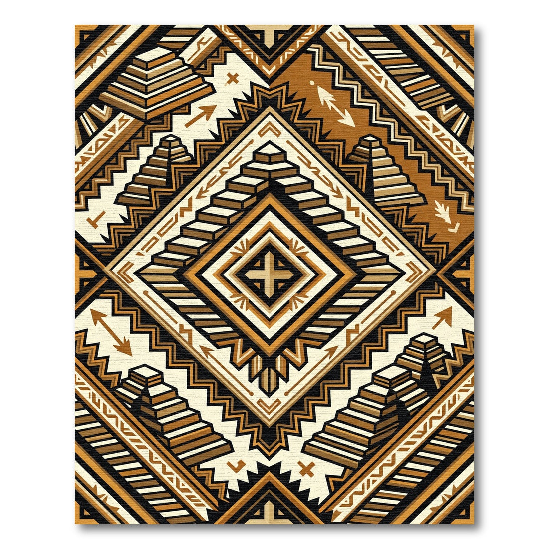 Amber Geometric Step Ziggurat Area Overlay Rug