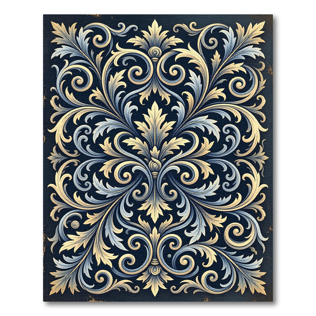 Ornate Gold and Navy Acanthus Scroll Rug