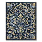 Ornate Gold and Navy Acanthus Scroll Rug