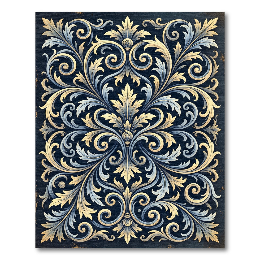 Ornate Gold and Navy Acanthus Scroll Rug