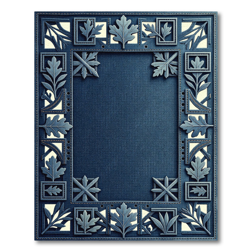 Blue Oak Leaf Vine Rectangular Rug