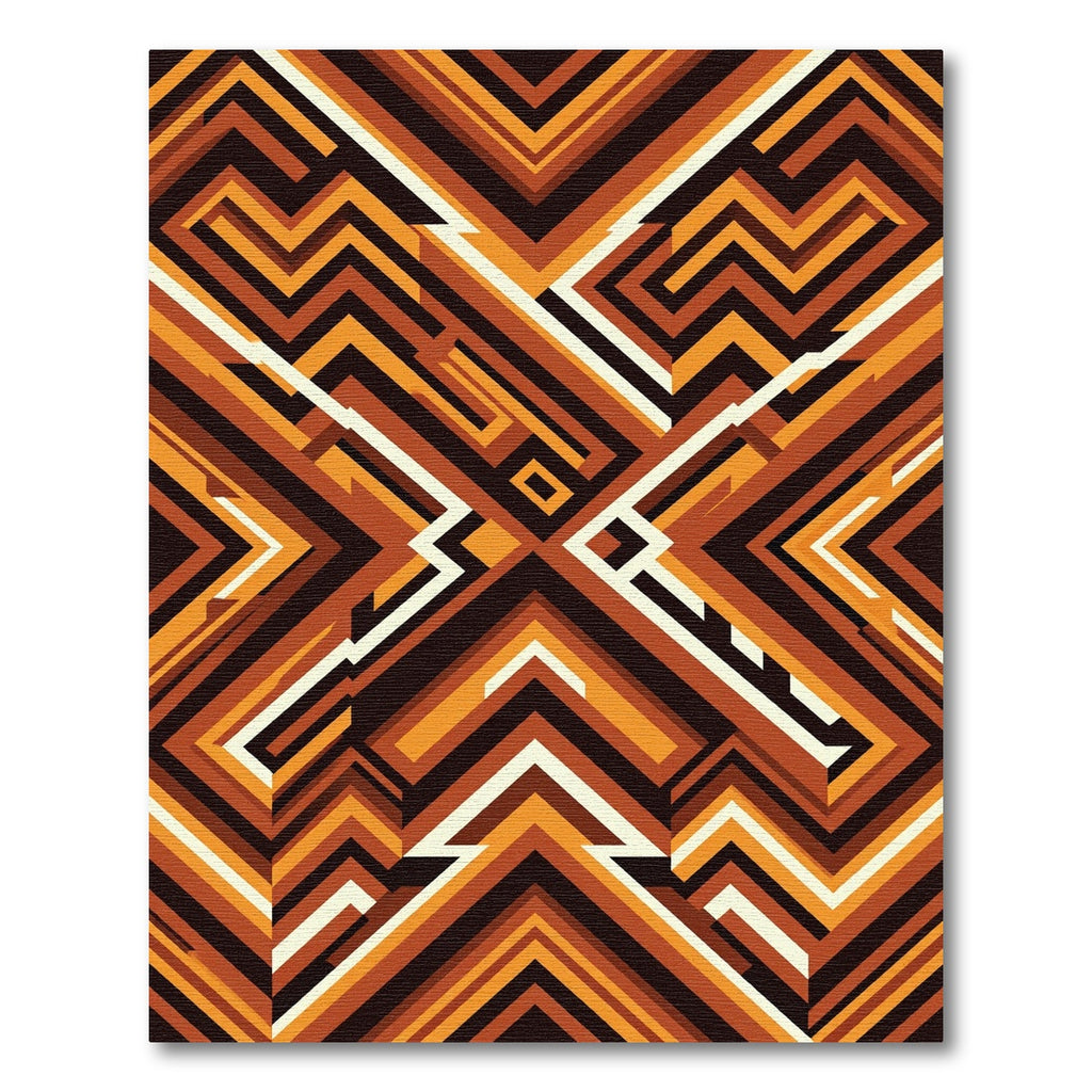 Abstract Amber Geometric Step Zigzag Rug