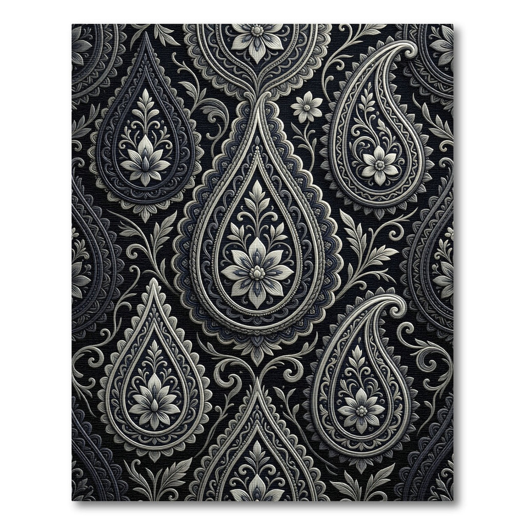 Classic Gray Paisley Floral Embossed Rug