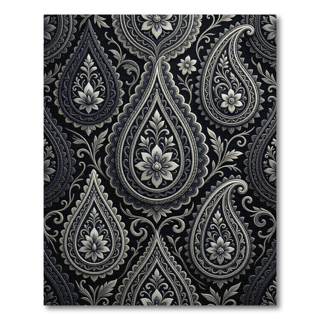 Classic Gray Paisley Floral Embossed Rug
