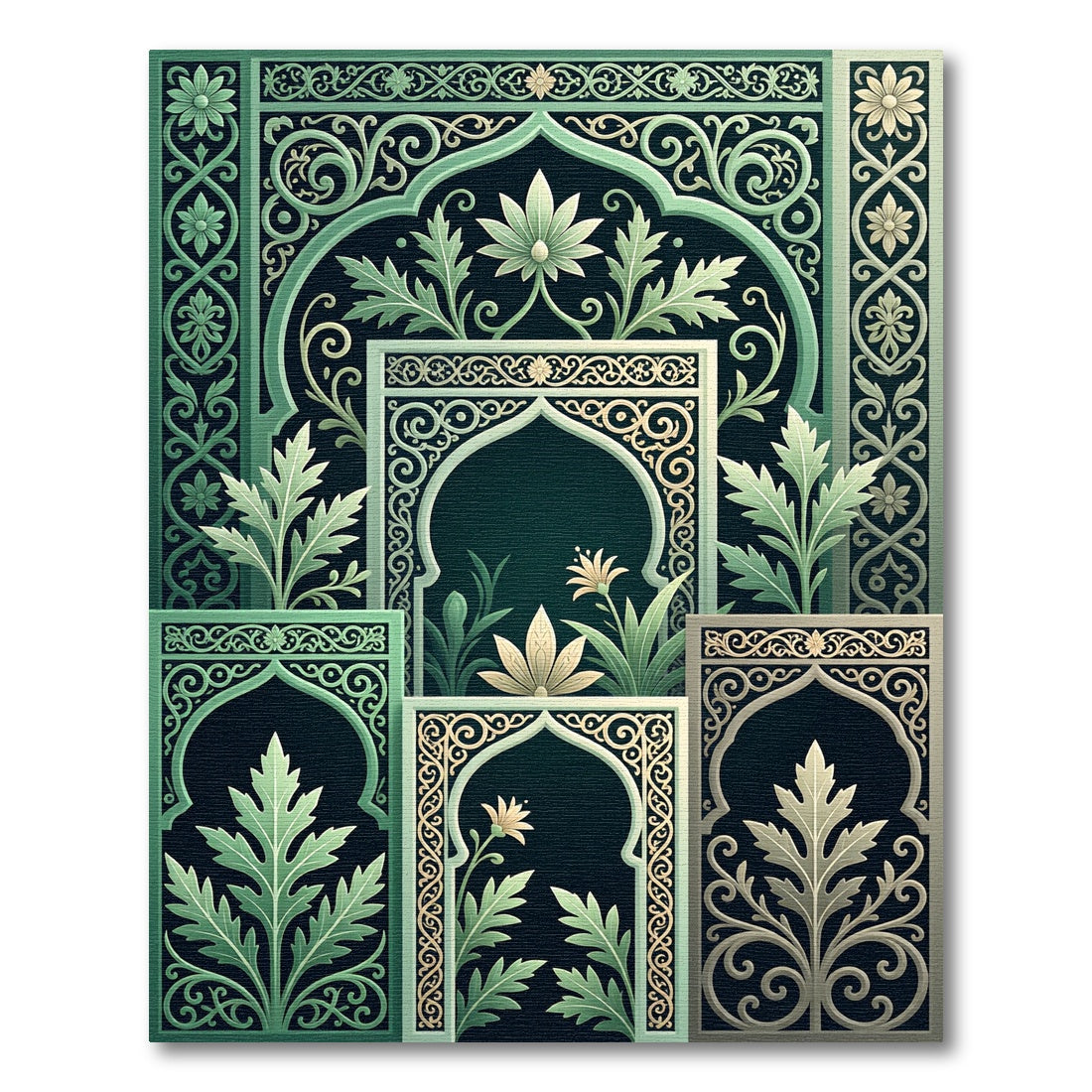 Mint Green Floral Arch Inlay Rug