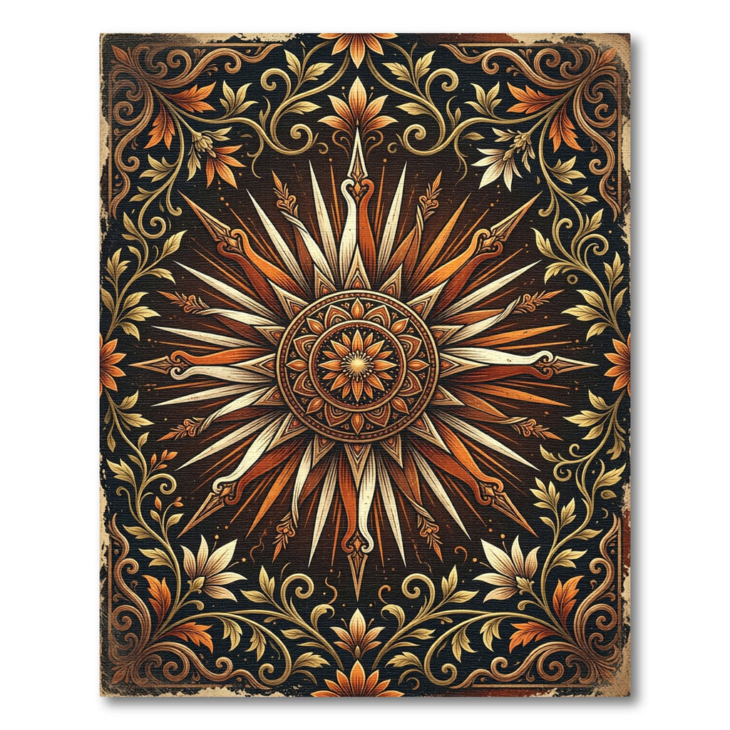 Radiant Amber Floral Sun Medallion Rug