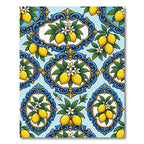 Blue Yellow Lemon Floral Medallion Rug