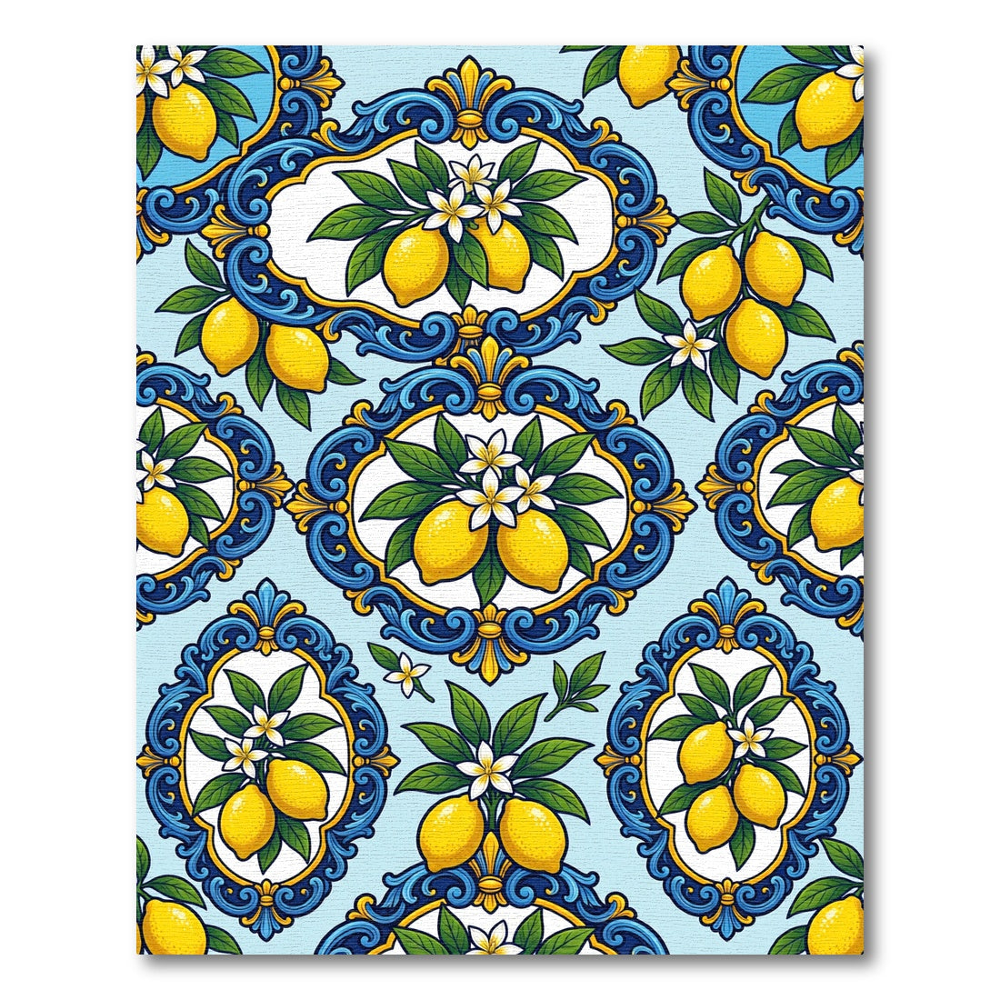 Blue Yellow Lemon Floral Medallion Rug