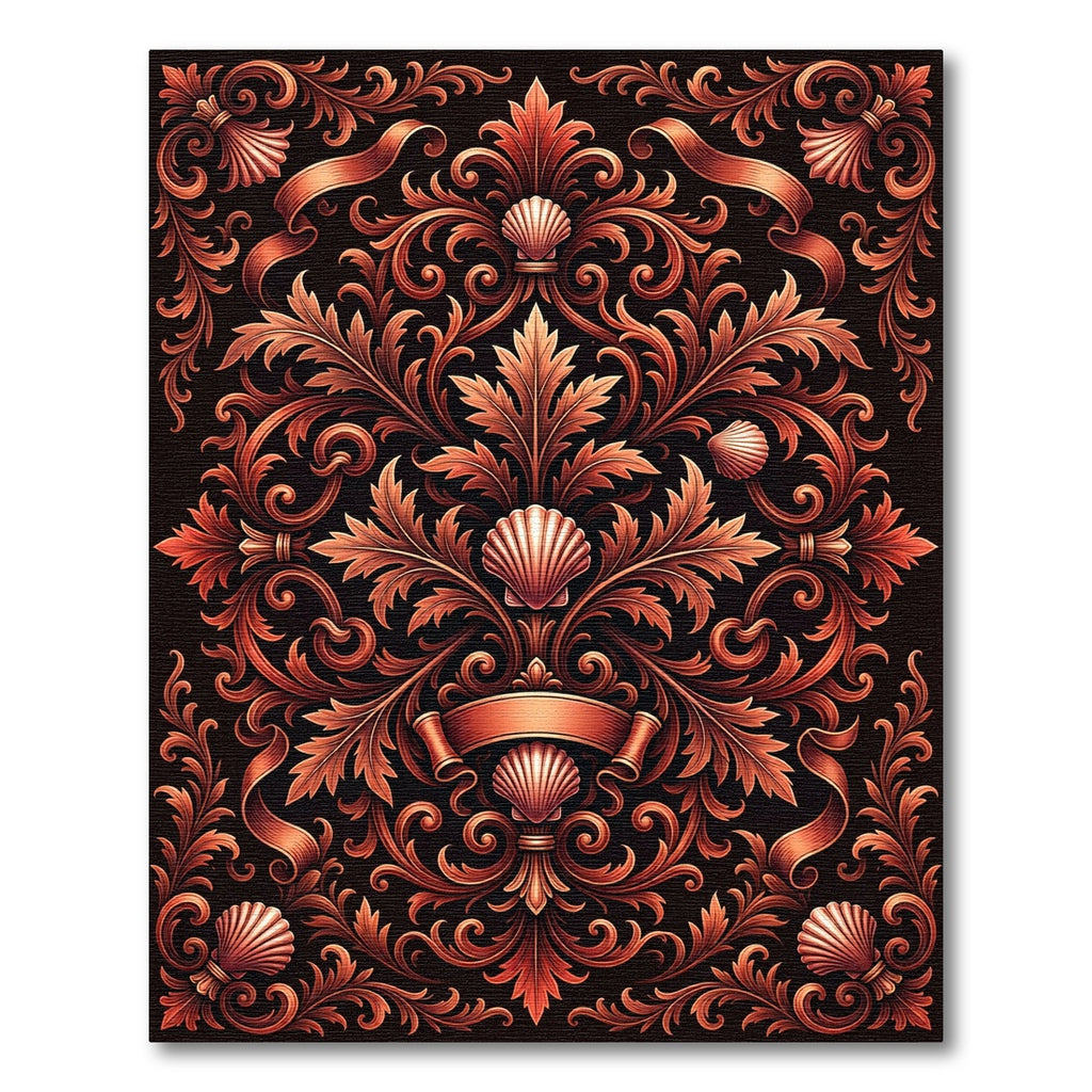 Copper Floral Scroll Shell Ornament Rug