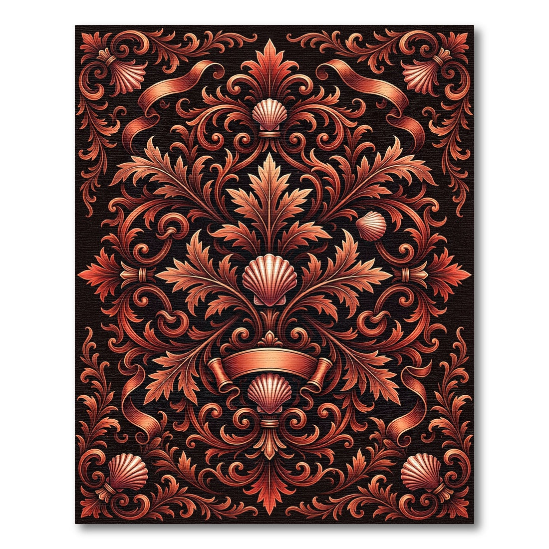 Copper Floral Scroll Shell Ornament Rug