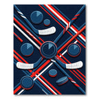 Dynamic Navy Red Hockey Stick Abstract Rug