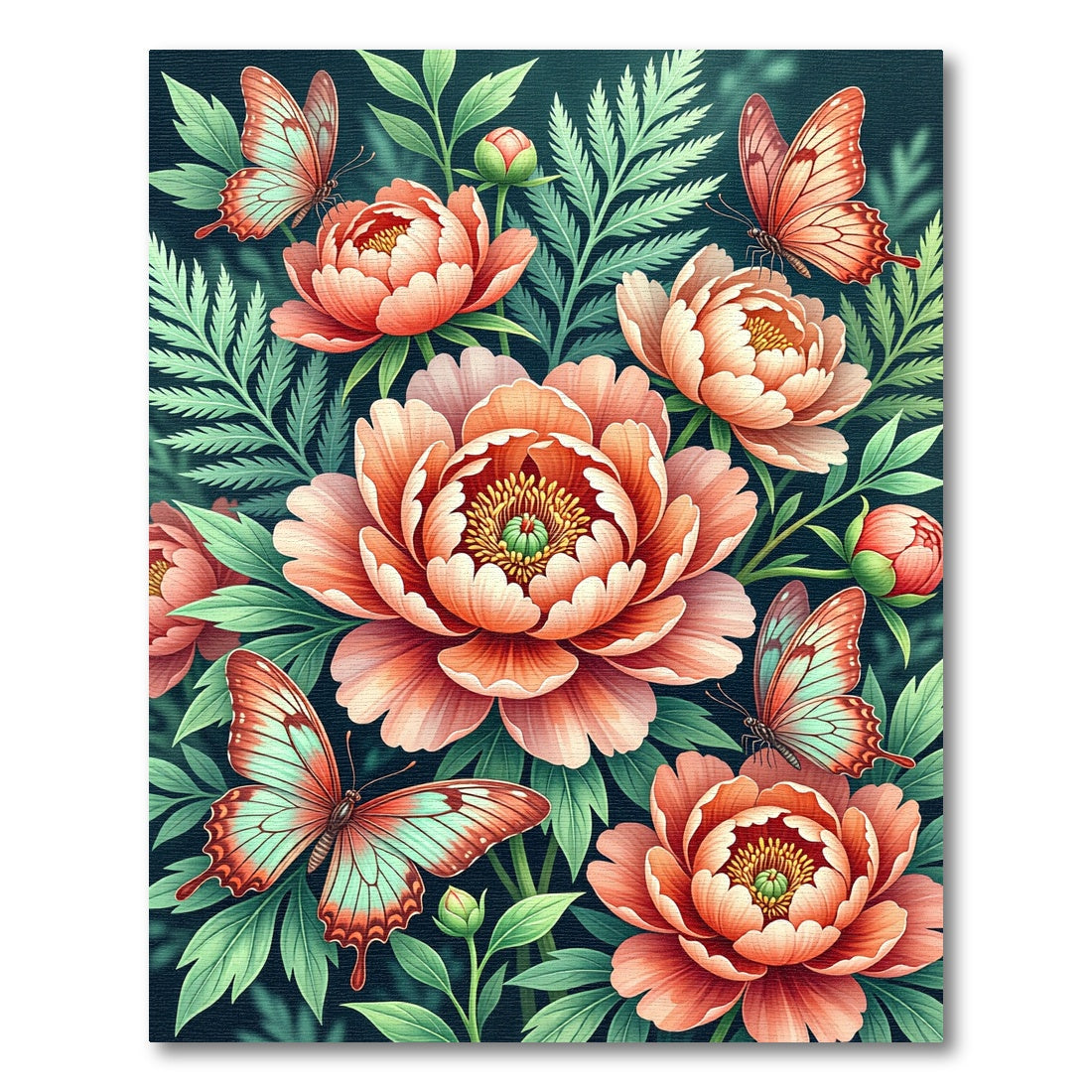 Coral Peony Butterfly Garden Rug