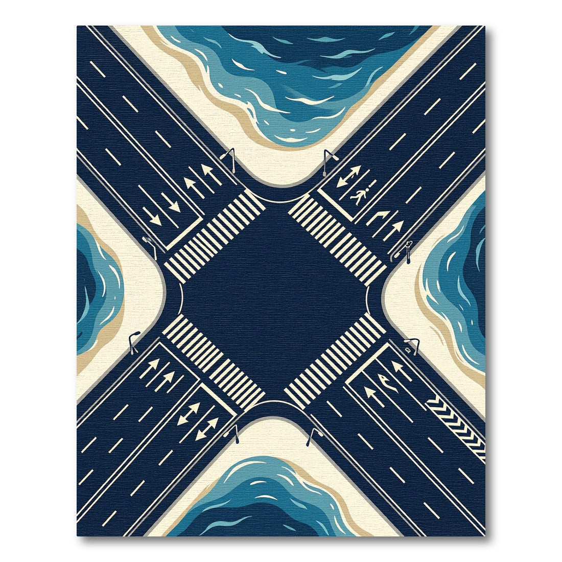 Aerial Intersection Navy Blue Wave Rug