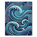 Deep Blue Mosaic Ocean Wave Tiles Rug
