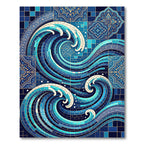 Deep Blue Mosaic Ocean Wave Tiles Rug