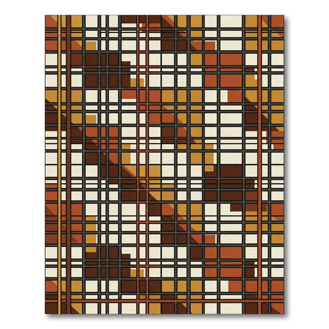 Mid-century Modern Ochre Grid Earthy Rug