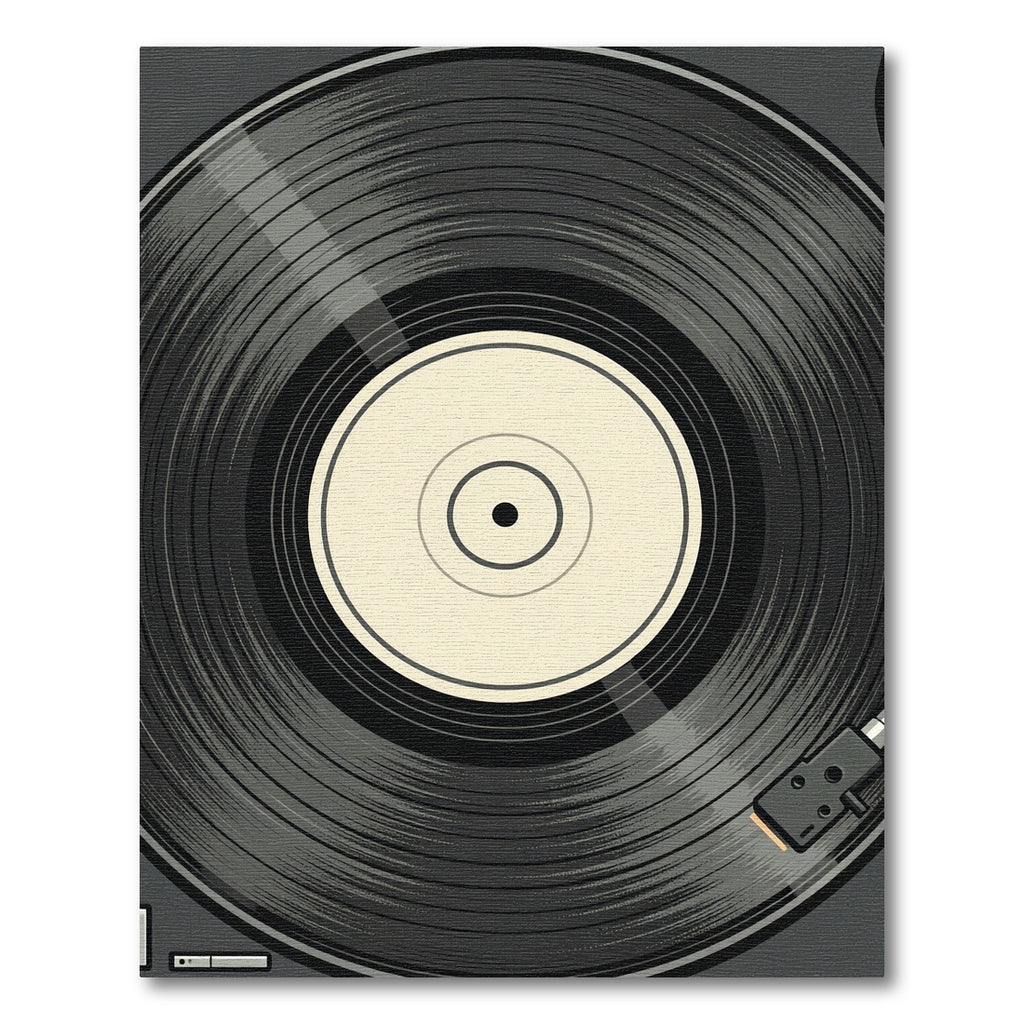 Minimalist Monochrome Vinyl Record Illustration Rug