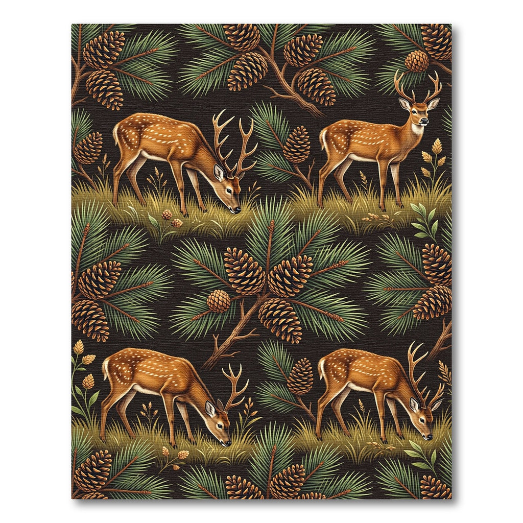 Woodland Deer Pinecone Forest Scene Rug