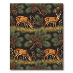 Woodland Deer Pinecone Forest Scene Rug