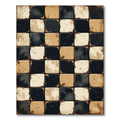 Distressed Black Tan Ceramic Tile Squares Rug