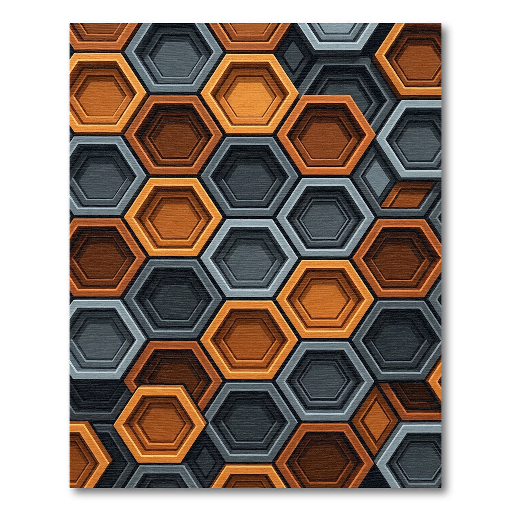 Modern Orange and Charcoal Geometric Hexagon Rug