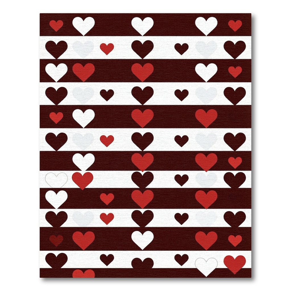 Red White Brown Repeating Heart Stripes Rug