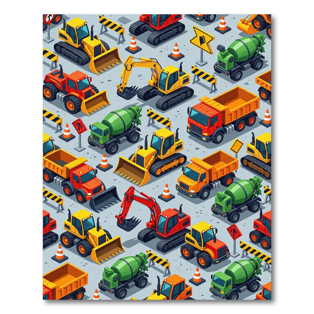 Isometric Construction Vehicle Building Site Rug