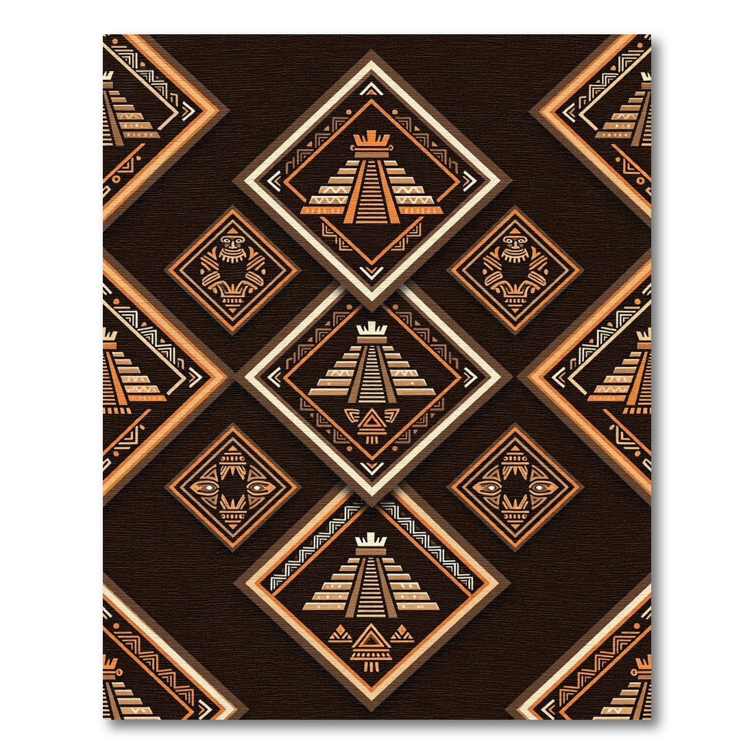 Ancient Brown Terracotta Pyramid Pattern Rug