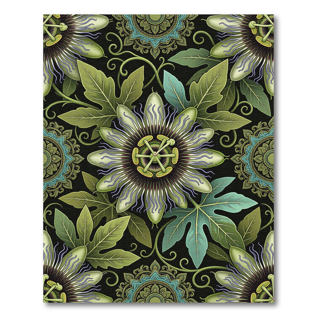 Lush Green Passion Flower Medallion Rug