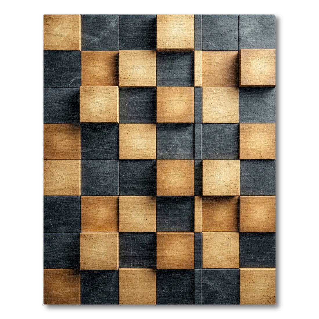 Checkerboard Gold Black Textured Squares Rug