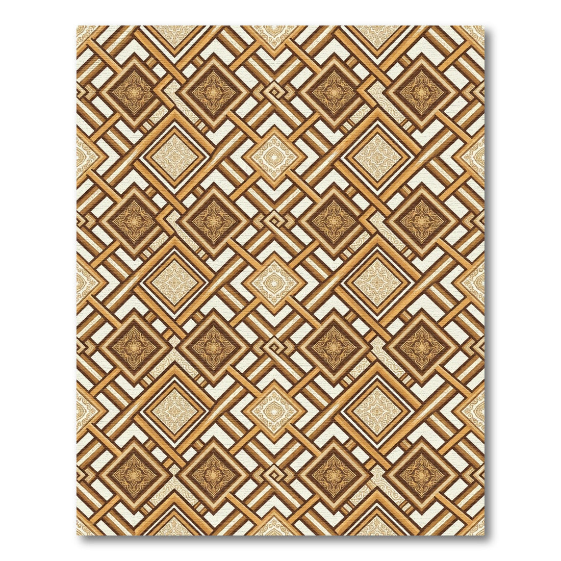 Brown Geometric Interlocking Square Rug