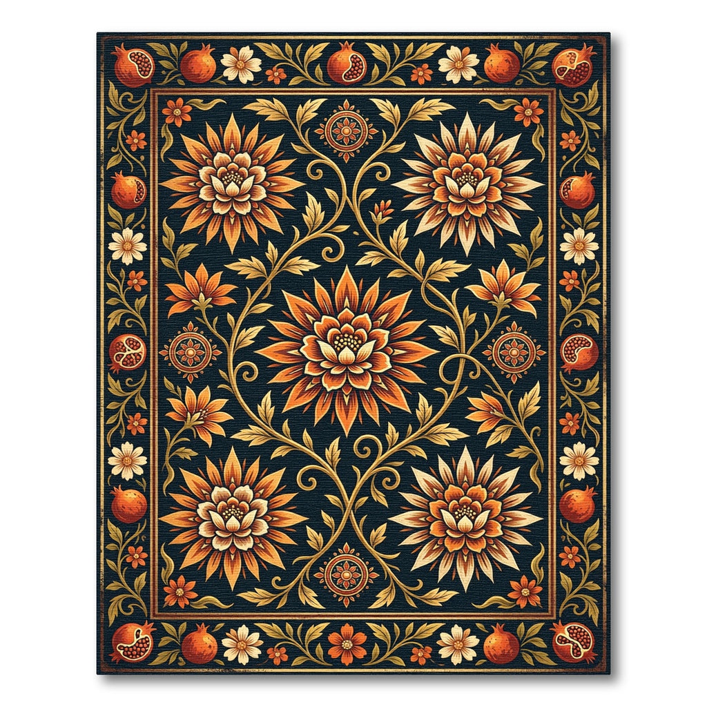 Midnight Amber Floral Pomegranate Medallion Rug